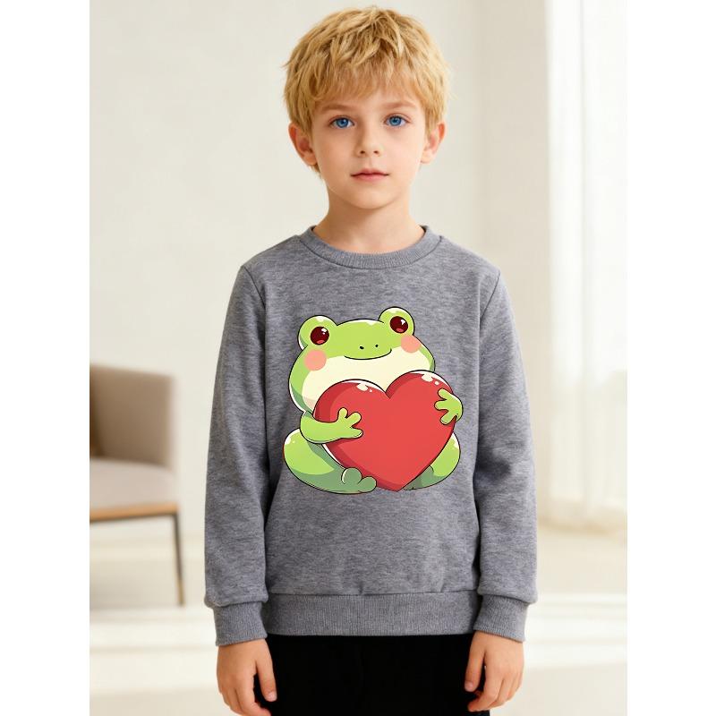 European Sizes Kids' Fashion Sweatshirt, Round Neck Pullover with Cartoon Print, Suitable for Daily Casual Wear and Outdoor Activities