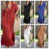 2024 Women's Summer V-neck 3/4 Sleeve Side Slit Pleated Dress