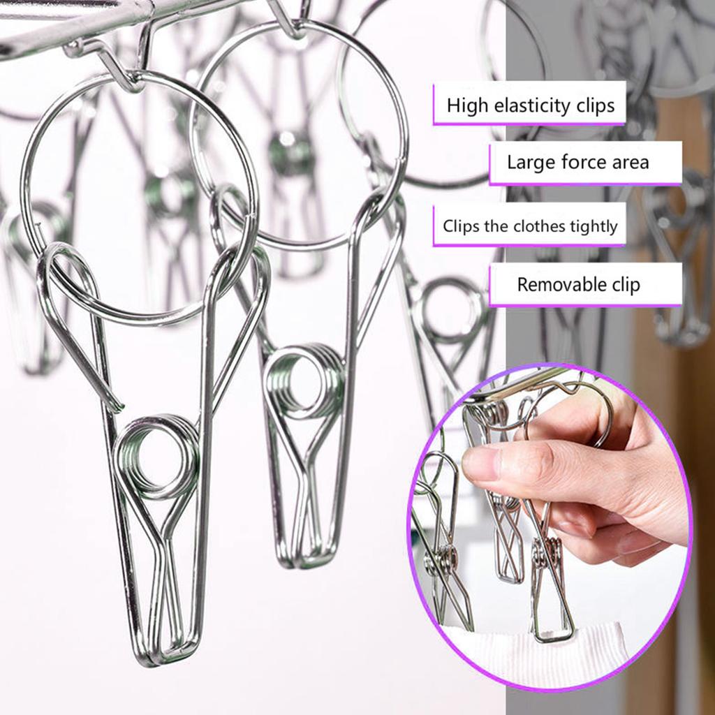 Steel Windproof Clothespin Laundry Hanger 3520 Clips Underwear Socks Clip Swivel Hook Hanger Space Saving Drying Rack