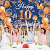 Large Happy 10th Birthday Banner Blue and Orange Ten Birthday Party Decorations Blue Orange 10 Year Old Backdrop Décor Supplies for Boys Girls