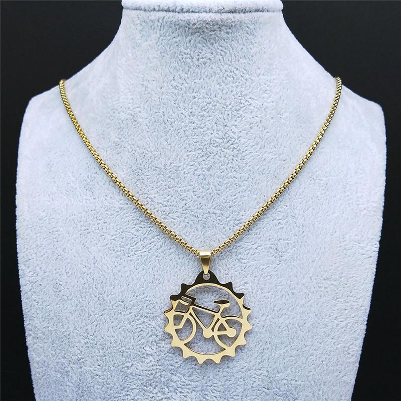 2026 Stainless Steel Sports Bicycle Necklace for Women/Men Tires Gold Color Pendant Necklace Jewelry collier homme N2655S01