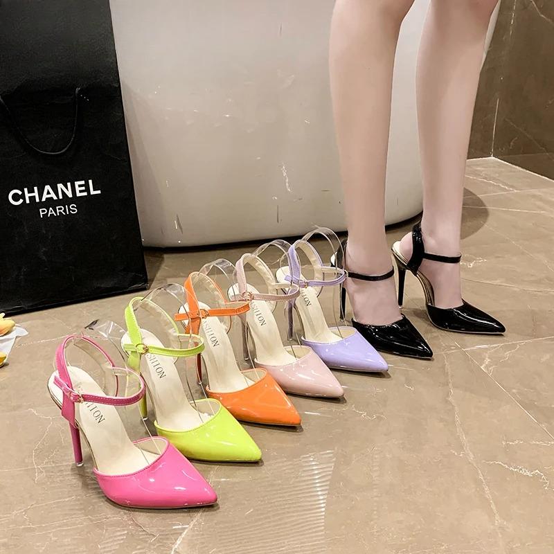 Fashion Summer Women's Sandals 12cm Super High Stiletto Heels Ankle Strap Sandals Large Size Women Hollow Pointed Toe Party Heels Shoes