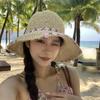 Sweet and Versatile Woven Straw Hat for Women On The Beach Sun Protection Fisherman's Hat with Large Brim Showing Face and Small Basin Hat Trendy