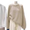 Women's Casual Round Neck Wool Knit Sweater - Autumn/Winter Solid Color Long Sleeve Base Layer