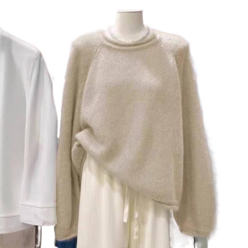 Women's Casual Round Neck Wool Knit Sweater - Autumn/Winter Solid Color Long Sleeve Base Layer