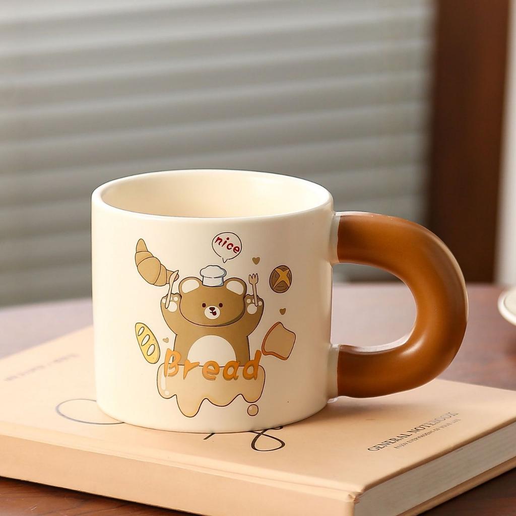 Bread Bear Ceramic Cups High Appearance Level Cute Mugs  Large Capacity Milk Cups  Breakfast Cups Home Dormitory Cups