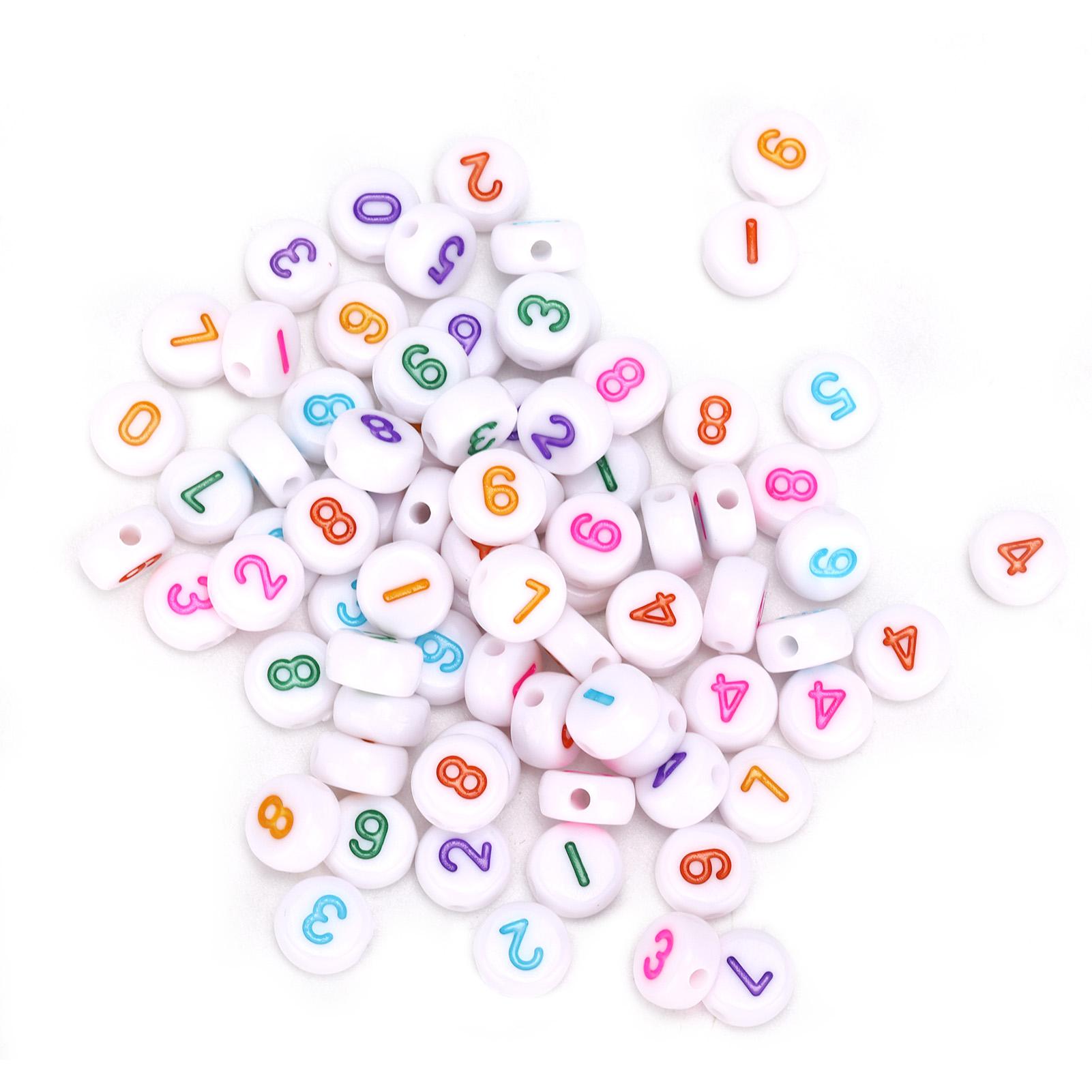 

300Pcs Round Number Beads White Colorful Smooth Acrylic Figure Beads Jewelry Making Bracelets Necklace