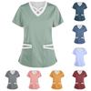 Modische kurzärmlige Arbeitskleidung mit V-Ausschnitt für Damen mit Kordelzug und Taschen. Farblich passende Oberteile und Schutzkleidung