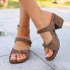 Temperament Scrub Leather Block Heel Slippers Women's Round Toe Open Toe Anti-slip Wear-resistant High Heels