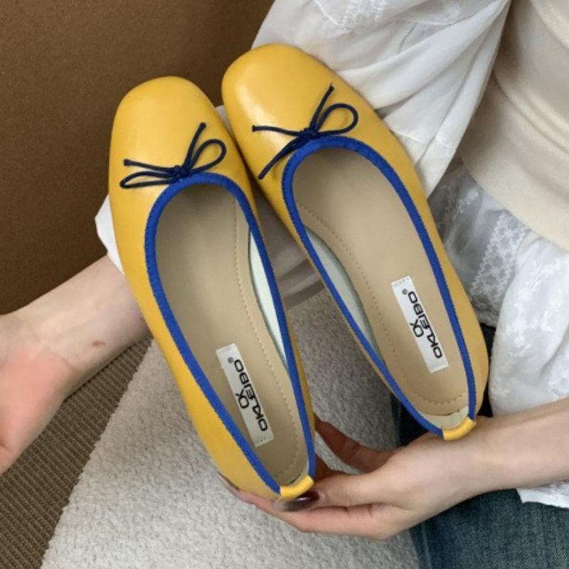 Fashion Sweet Round Toe Bow Brand Ballet Flats Women Fashion Patchwork Design Mary Jane Shoes Comfort Shallow Soft Bottom Casual Shoes