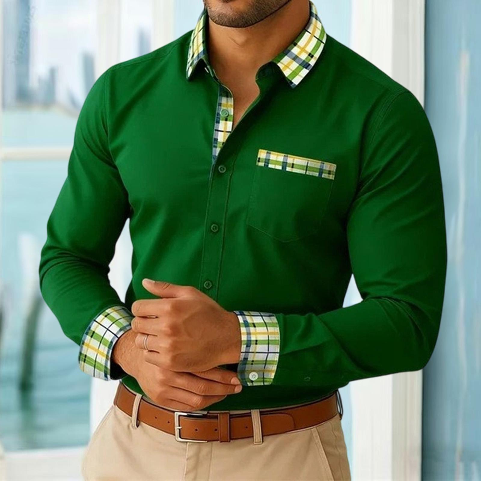 Men s Stand Collar Long Sleeve Business Casual Dress Shirt with Collar S
