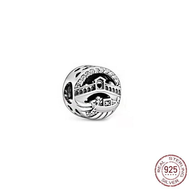 925 Sterling Silver Heart Circular Animal Beads Original  Charm Bracelet For Women DIY Fashion Silver 925 Jewelry Making