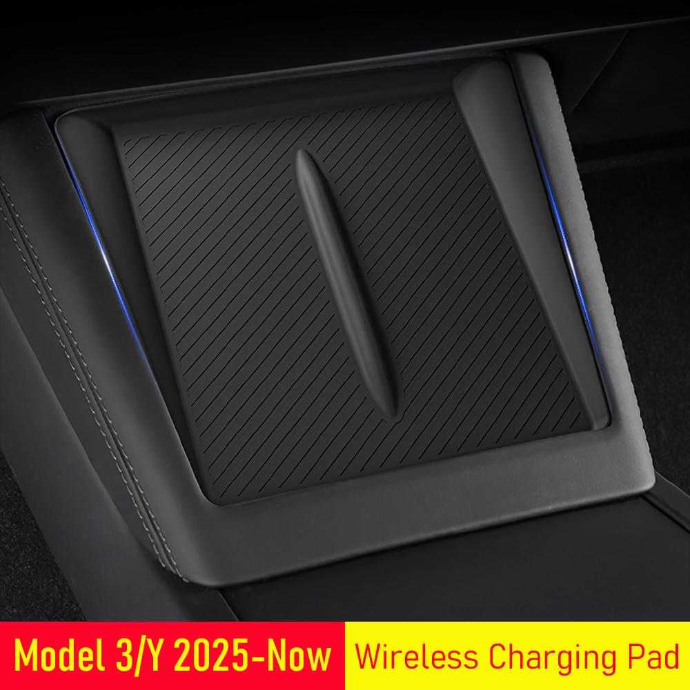 Wireless Charging Pad for Tesla Model 3 Y Juniper 2025 2026 Center Console Phone Charger Mats Anti-slip Interior Accessories