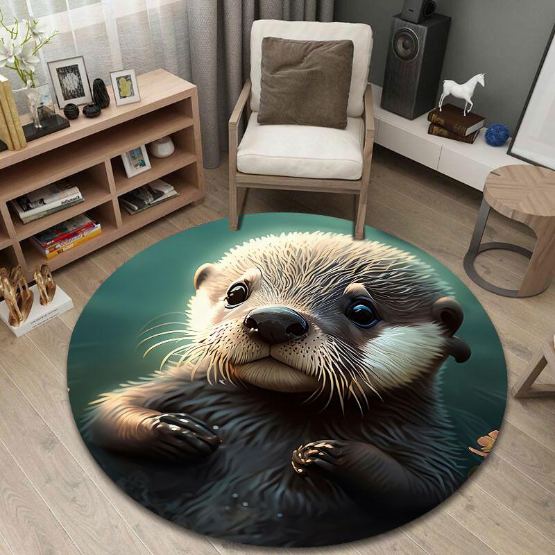 Whimsical Round Floral Multicolor Carpet, Non-Slip Floor Mat for Living Room