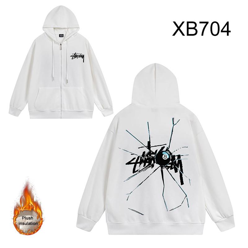 

Stussy 2023, зимняя утепленная и флисовая толстовка на молнии высокого качества из хлопка Stussy, размер 8 с шариковым принтом