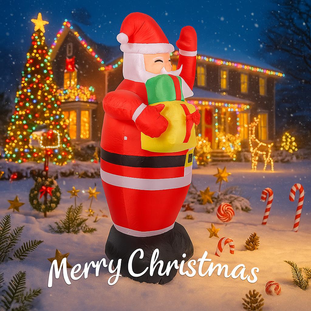 5.91FT Christmas Inflatable Toys Xmas Yard Lawn Party Decoration Santa Claus Gift Home Supplies Ornament Festive with LED Lit