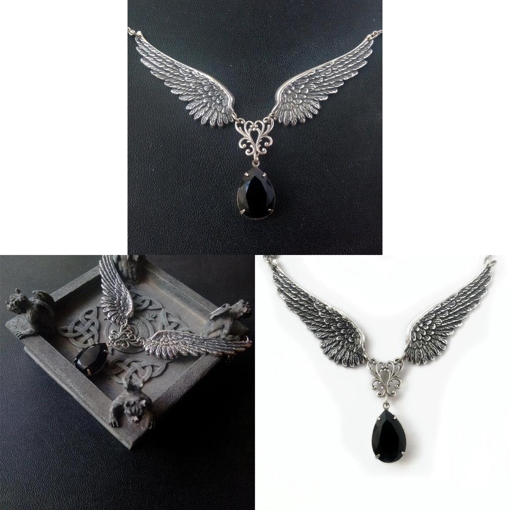 Gothic Angel Wings Necklace With Alloy Cross Chain For Party Wear