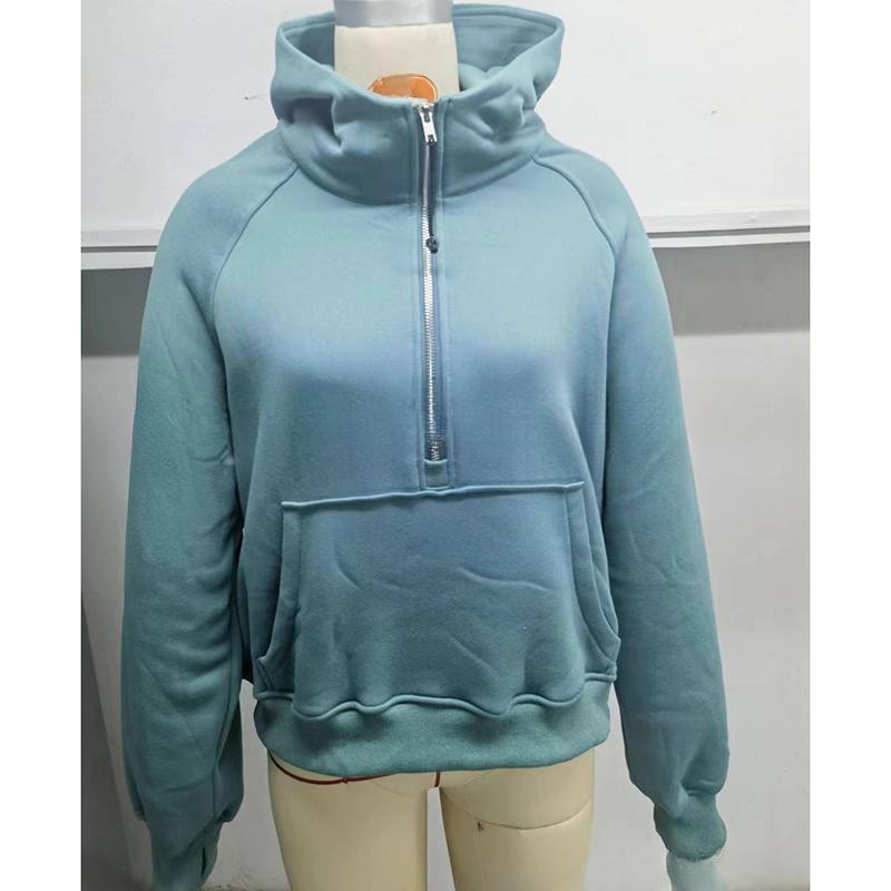 Autumn and Winter Zipper Casual Loose Hoodies Women Tops Fashion Solid Long Sleeve Crop Sweatshirts Women Pocket Simple Office Ladies Hooded 25179