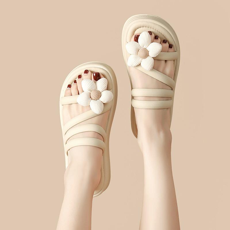 Sandals women's summer outer wear new versatile thick-soled non-slip one-word drag flower cool slippers