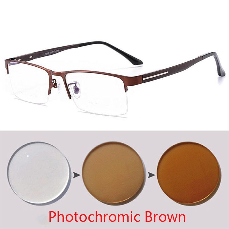 

Men S Outdoor Shade Semi-Rimless Photochromic Gray Square Prescription Eyeglasses Metal Shortsight Sph 0 -0.5 -0.75 -1.0 To -6.0 Myopia -6.0