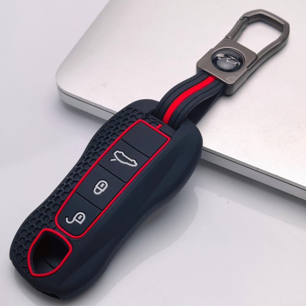 Key Case Cover for Porsche Cayenne Panamera Macan Boxster 911 718 Cayman with Keychain Anti-Scratch Guard Shockproof Protection Soft Grip Texture
