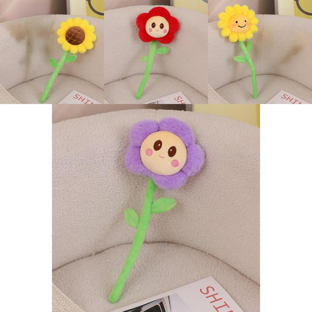 Realistic Sunflower Plush Toy Long Stem Pp Cotton Home Decor Gift For Girls