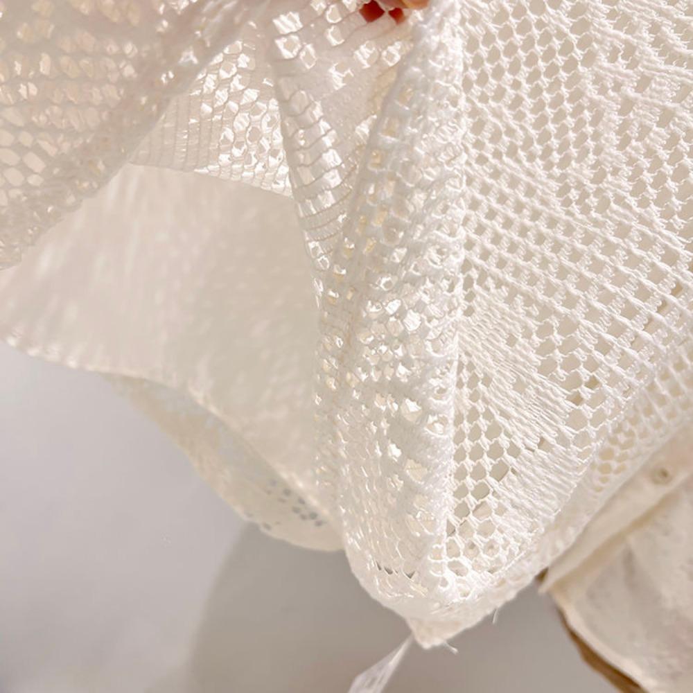 Camicetta in Pizzo Traforato Retro Chic Francese per l'Estate da Donna Nuova alla Moda e Stilosa