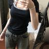Fake Two Front Shoulder Short Sleeves Slim and Thin T-shirts Summer New Niche Sexy Babes Pure Desire Wind Neck Top