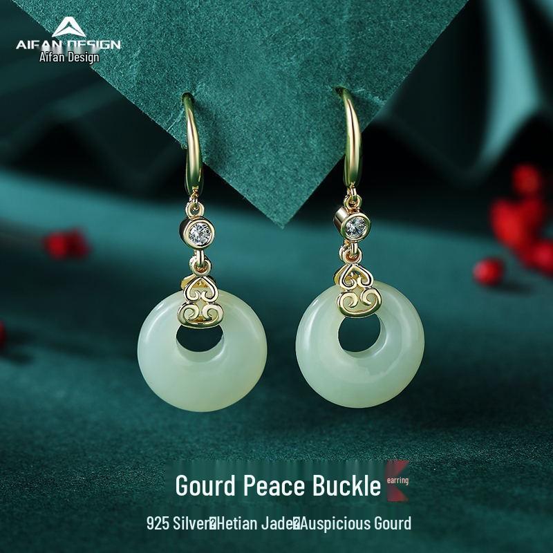 National Trend Hetian Jade Gourd Bracelet with S925 Sterling Silver Chinese Peace Blessing, Ancient Style Red Rope Jewelry