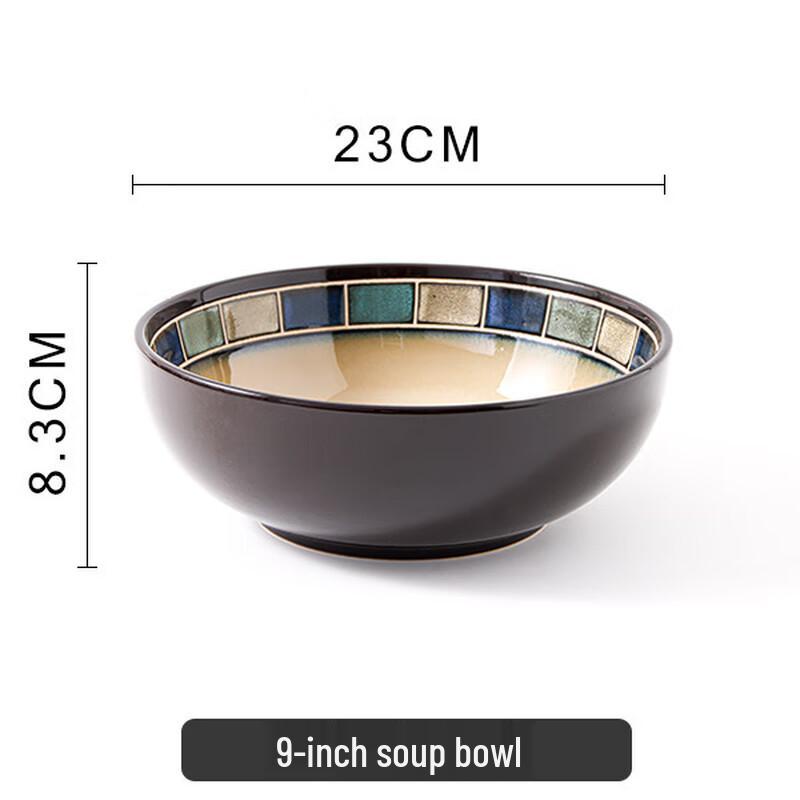 ZISIZ 9-inch Underglaze Blue Plaid Ceramic Bowl