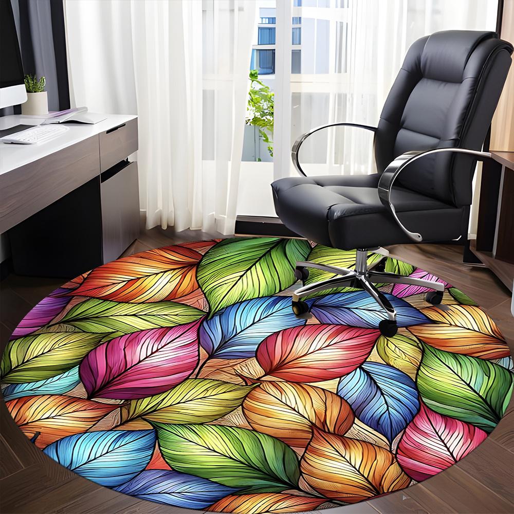 1pc Autumn Leaves Office Round Area Rug, Indoor Mat Suitable ForOffice, Under Office Chairs Bedroom Living Room Home Decor, Room Decot114