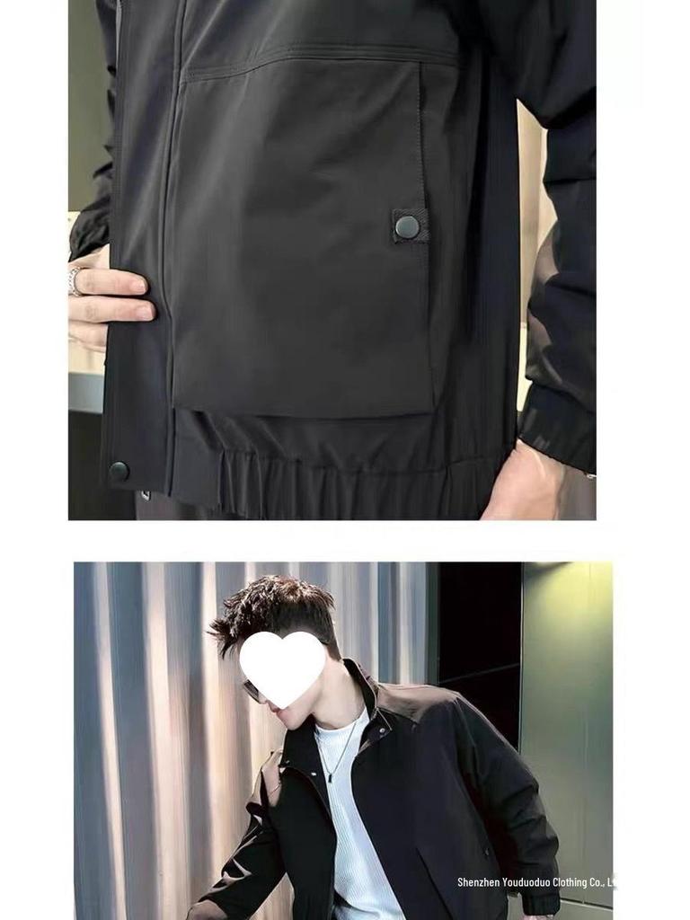 Men's Khaki Stand Collar Casual Jacket - Handsome & Trendy for Spring/Autumn