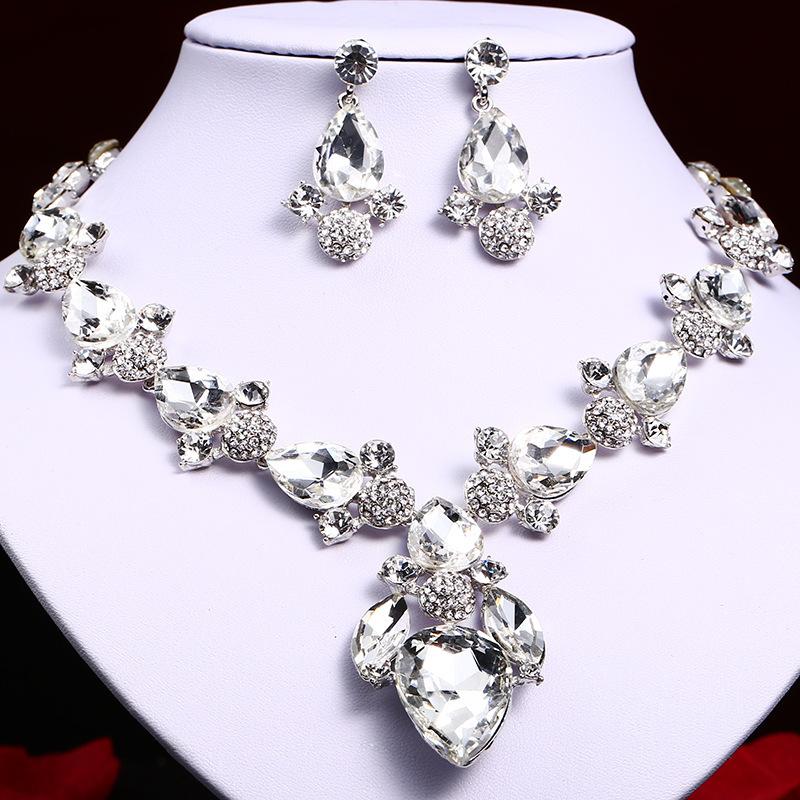 Versatile Water Drop Gem Necklace Earrings Set Women'S Banquet Dress Accessories