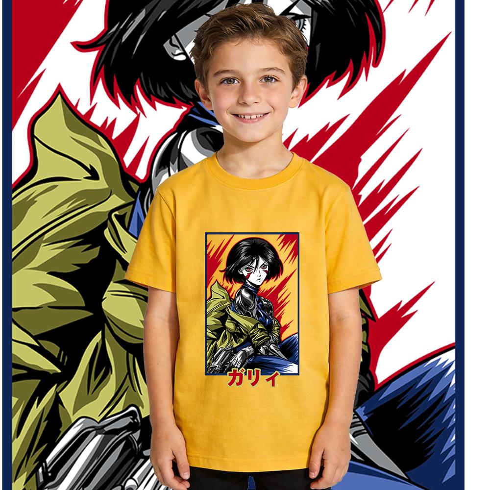 Boys Girls Cotton T Shirt Alita Battle Angel Anime Print Kids Casual Short Sleeve Top Soft Breathable Summer Clothing