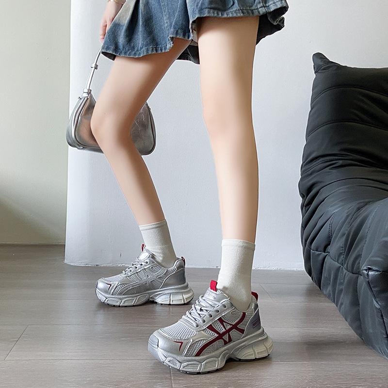 Paris fashion thick-soled color matching dad shoes women's 2025 new retro versatile mesh breathable casual sports shoes