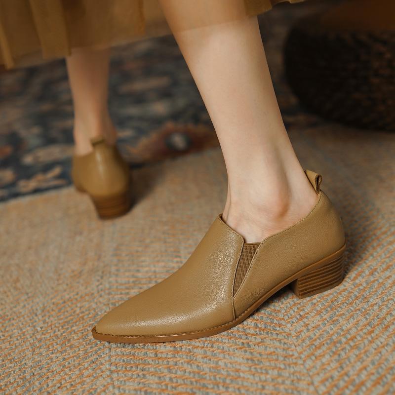 2024 New Arrival Women Pumps Retro Women Shoes Genuine Leather Slip-on Ladies Shoes Thick Heels Pointed Toe Causal Dress Shoes