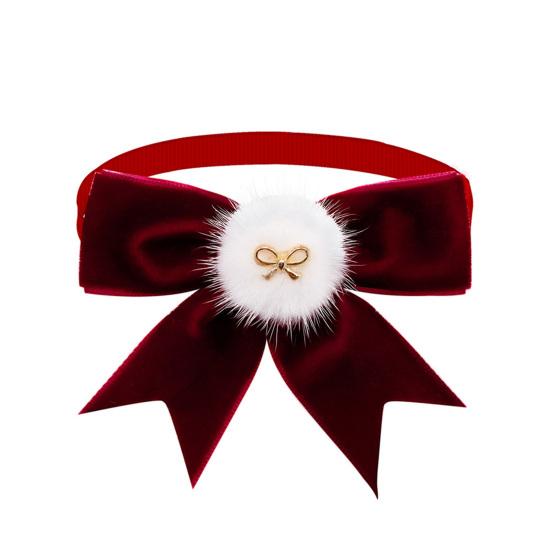 Bow-knot Pet Collar Adjustable Non-Fading Friendly to Skin Vibrant Color Wear Resistant Dress Up Polyester New Year Christmas Bow-knot Pet Collar