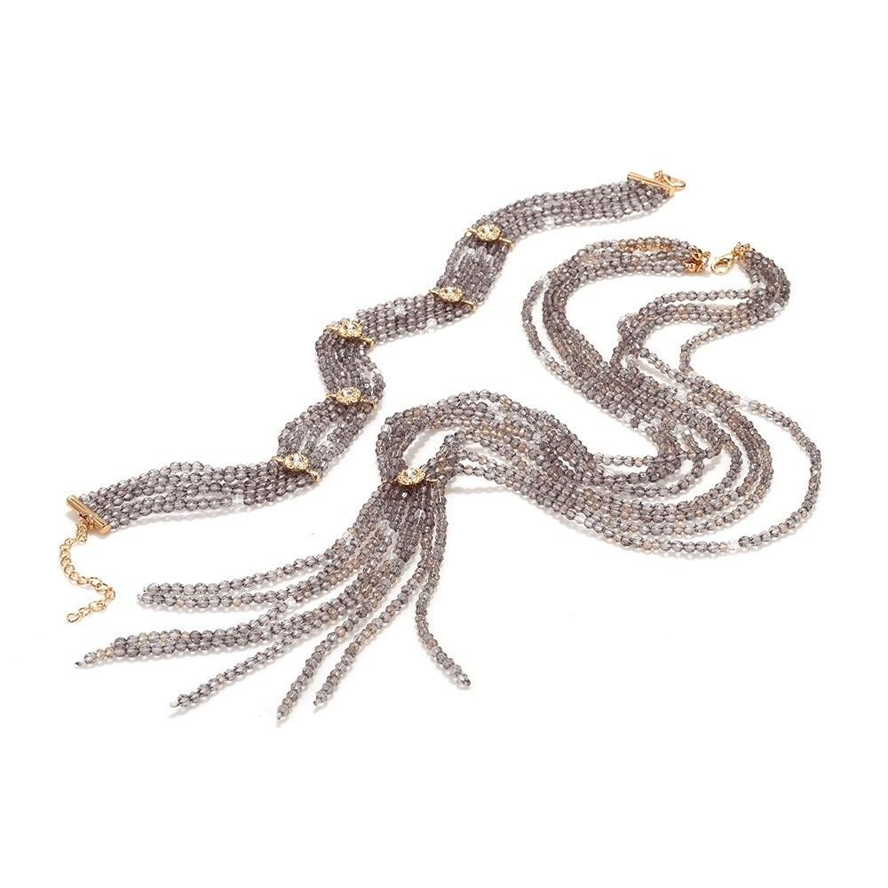 2 PCS Exaggerated Stacked Beads Necklace 2 Layers Women Collarbone Chain  Banquet