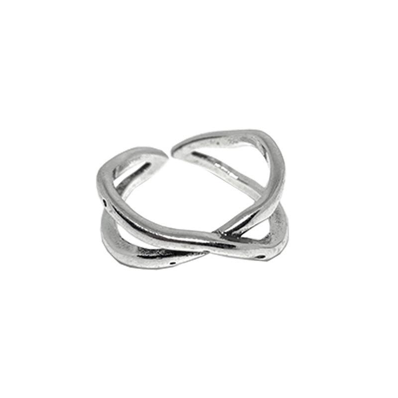 Beixi S925 Sterling Silver Crossed Lines Open Ring - Trendy Stackable Index Finger Ring for Women