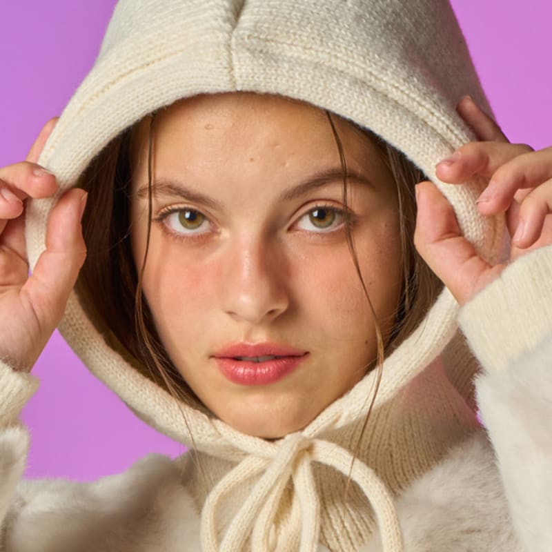 

KOLEAT [Real Knit ver.] Winter Ribbon Strap Balaclava Hat [Ivory] Ivory_FREE