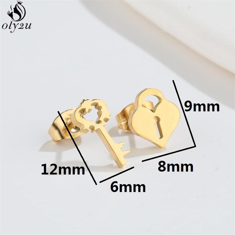 Asymmetry Stainless Steel Key Lock Earring for Women Rabbit Carrot Piercing Jewelry Girls Earrings Gifts Accessories