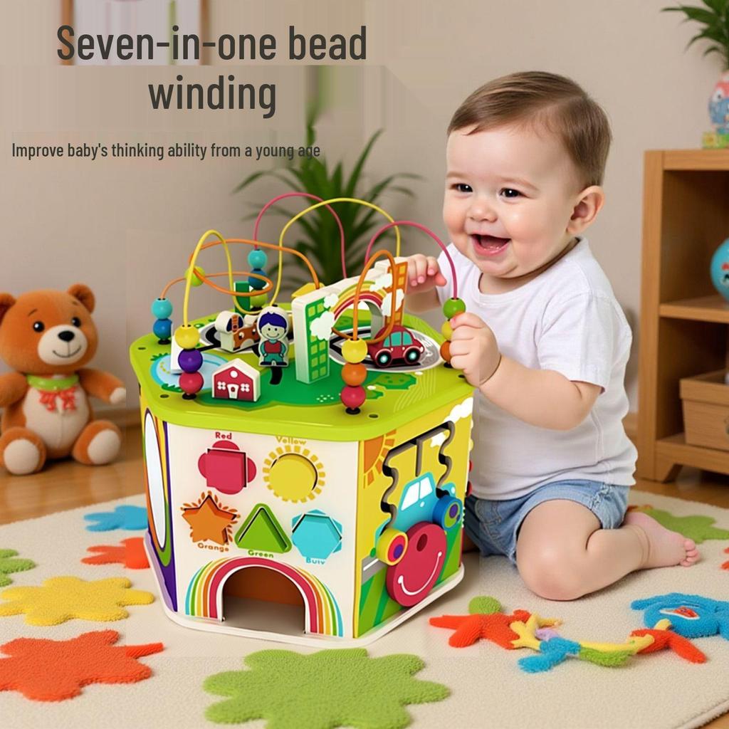 Multifunctional Wooden Early Education Maze and Bead Box for Children Ages 1-3