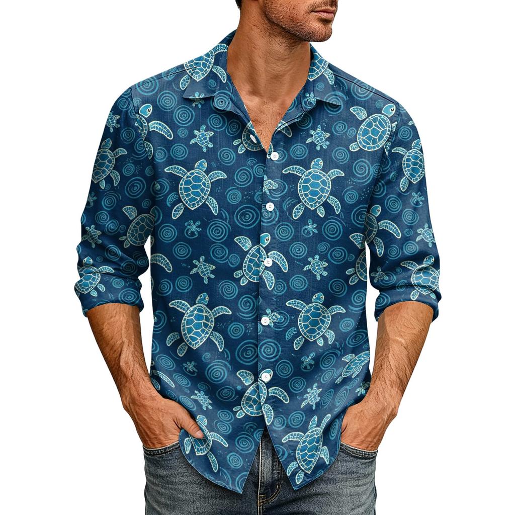 Men's Loose Fit Long Sleeve Shirt Hawaiian Style Button Down Collar Casual Vintage Shirt Suitable for Spring and Autumn Wear