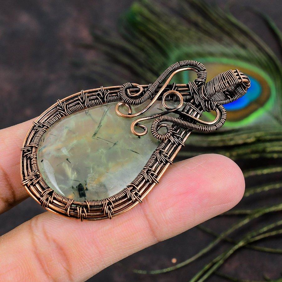 Prehnite Handmade Copper Wire Wrap Jewelry Pendant 2.76 A5a64