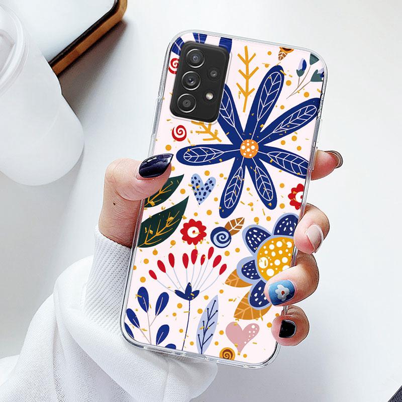 Phone Case For Samsung A52s A52 Floral Silicon Cover For Samsung Galaxy A52 Fundas Coque Transparent Soft Capas Flower TPU