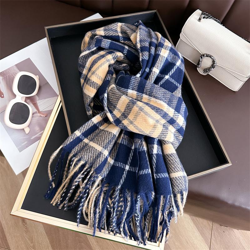 Fashion Cashmere Scarf Warm Winter For Women Wraps Shawls Neckerchief Pashmina Foulard Blanket Stripe Designer