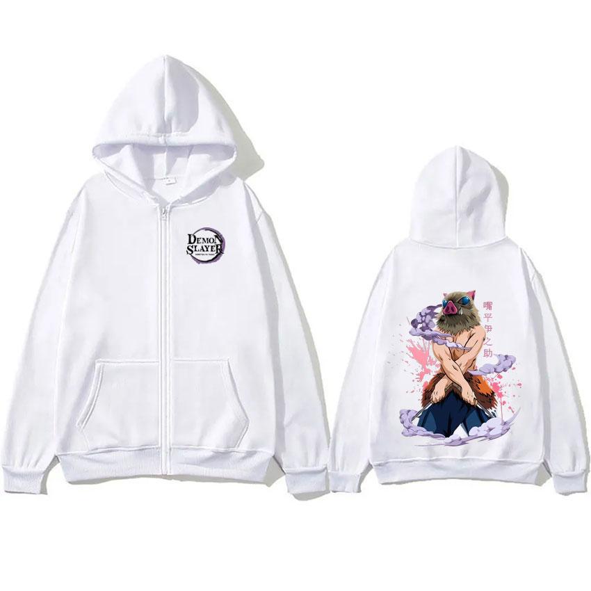 Hashibira Inosuke Print Hooded Casual Sweatshirt Autumn Winter Mens Harajuku Graphics Anime Zipper Hoodie