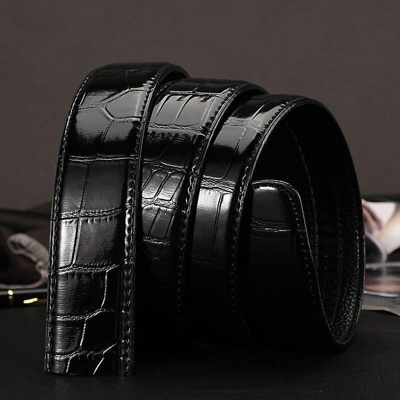Men s Crocodile Pattern Leather Belt - Automatic, Headless Buckle, Versatile for Business & Casual Wear, High-End, New Style. 120 cm