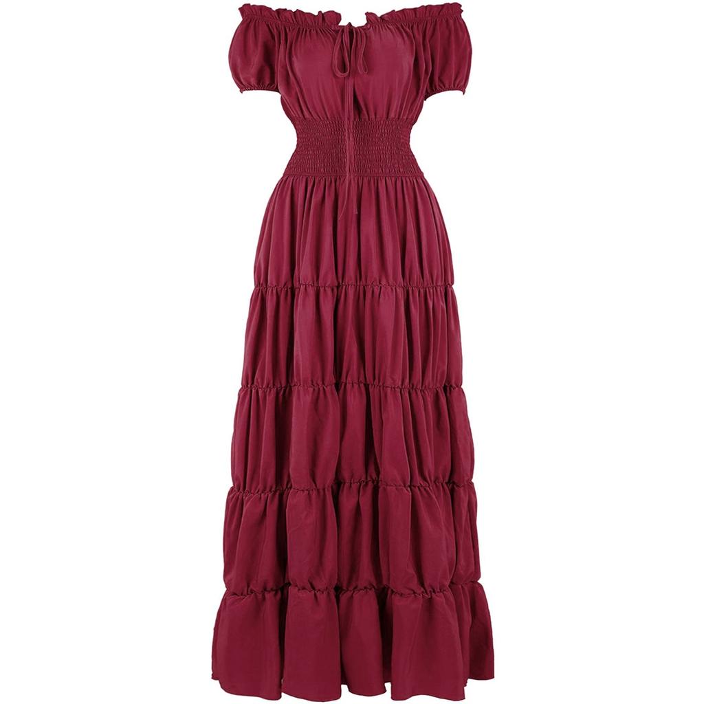 Dress For Women Stage Costume Halloween COS  Retro Solid Color Waistband Dress Party Evening Night Long Dress