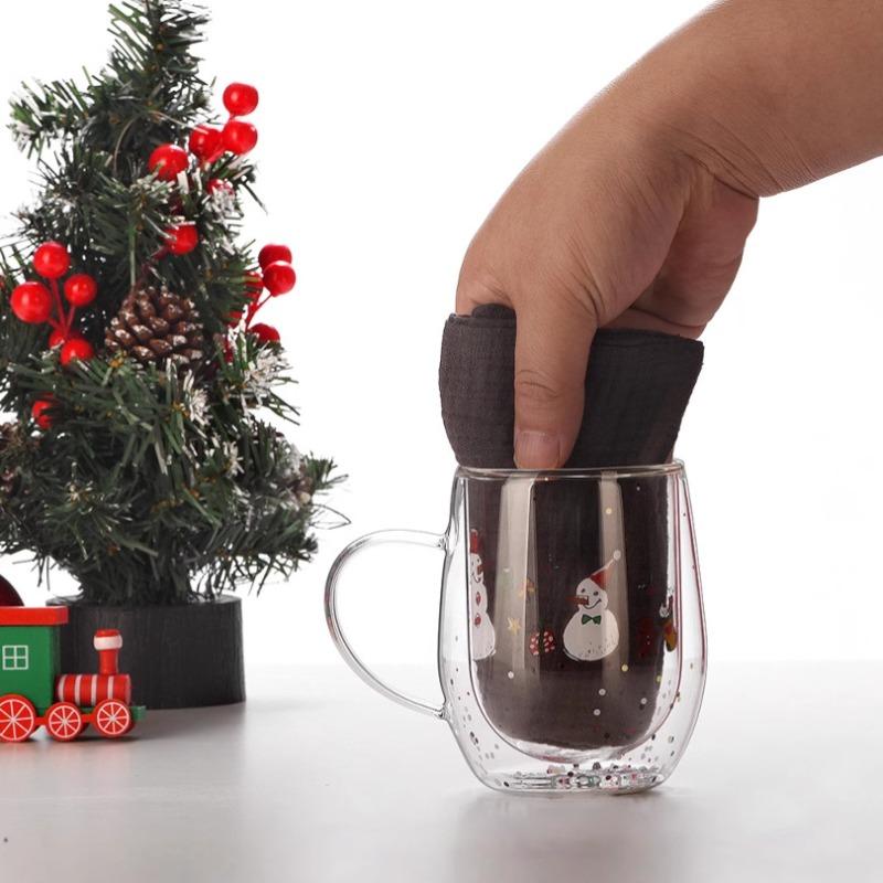 300ML high borosilicate double-layer heat insulation high temperature glass Christmas cartoon pattern with sequined water cup